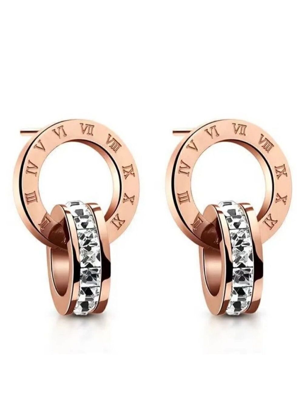 Round Letter Stainless Steel Plating Zircon Earrings